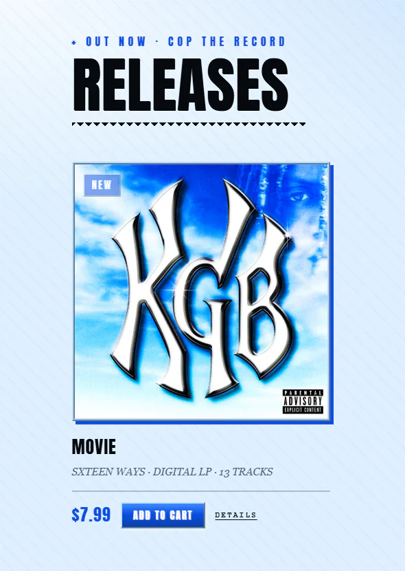 Releases page with the Movie digital LP, its price and an add-to-cart button