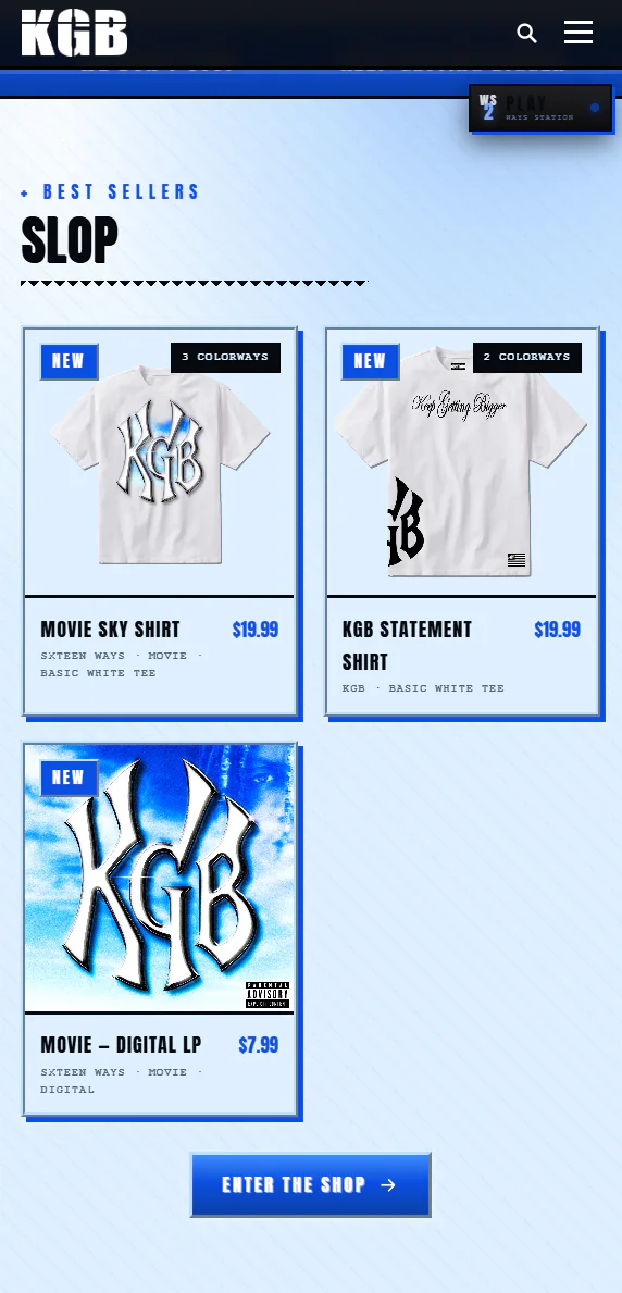 Mobile shop with the best-selling shirts and the Movie digital LP