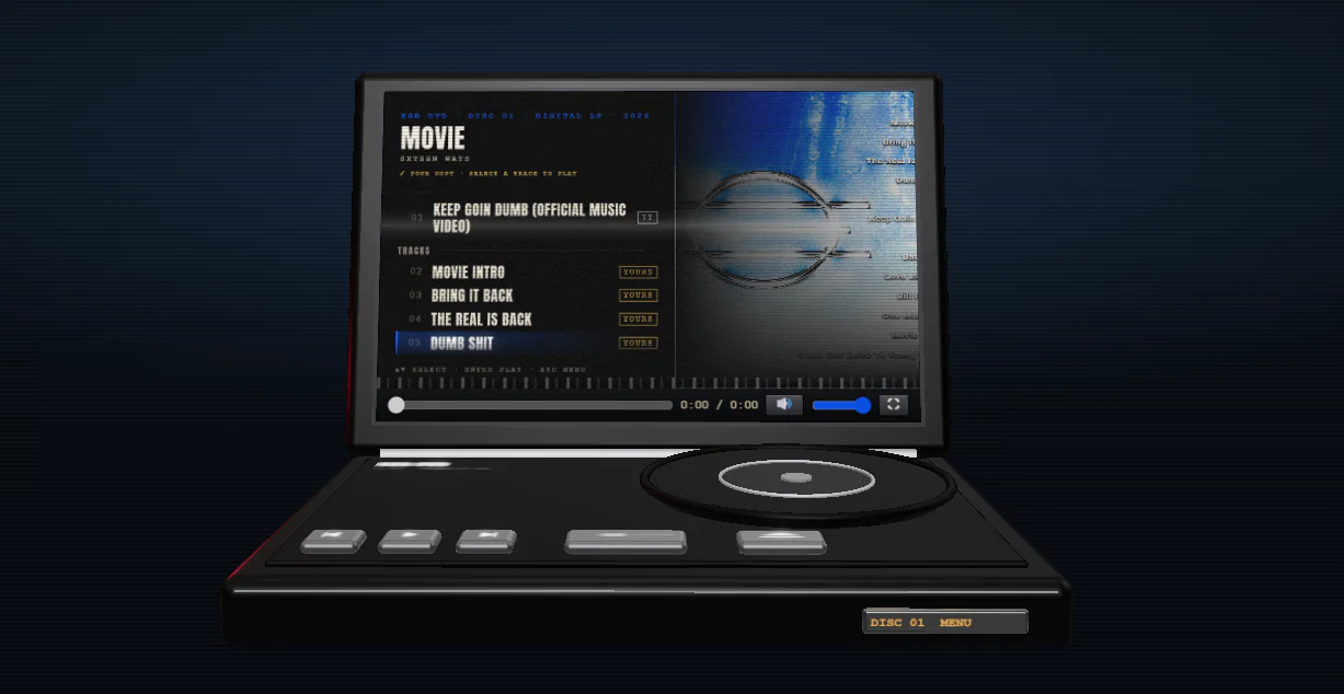 The KGB DVD player showing the Movie album's tracklist