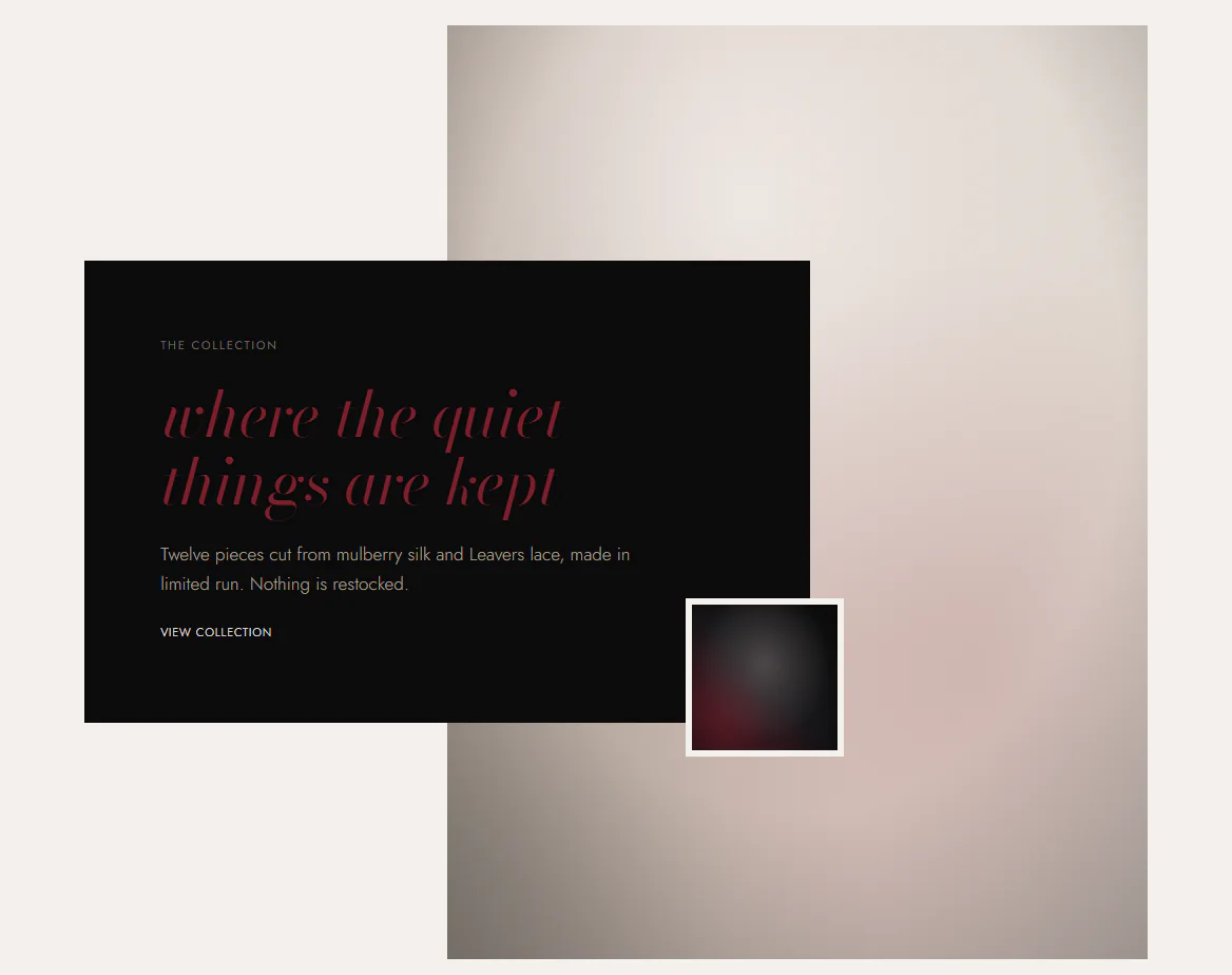 Collection introduction in red italic serif, layered over editorial imagery